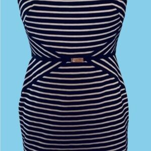 Striped Navy and White Capped sleeve sheath dress by Ann Taylor